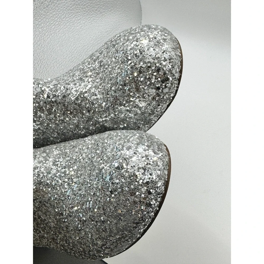 J.Crew Girls Silver Glitter Ankle Boots CE035 Side Zip Sparkle Booties Size 5